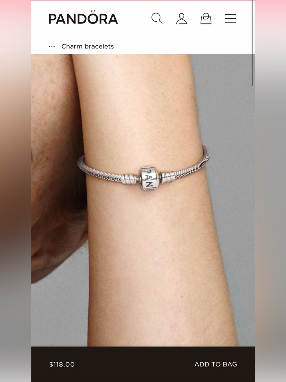Pandora silver charm bracelet 6.7”